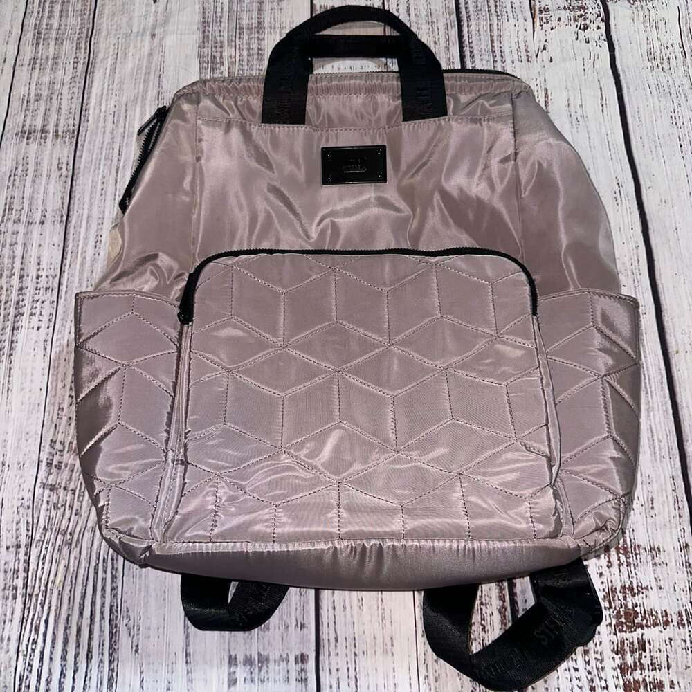 Steve Madden Quilted Geometric Backpack Taupe Gray Nylon